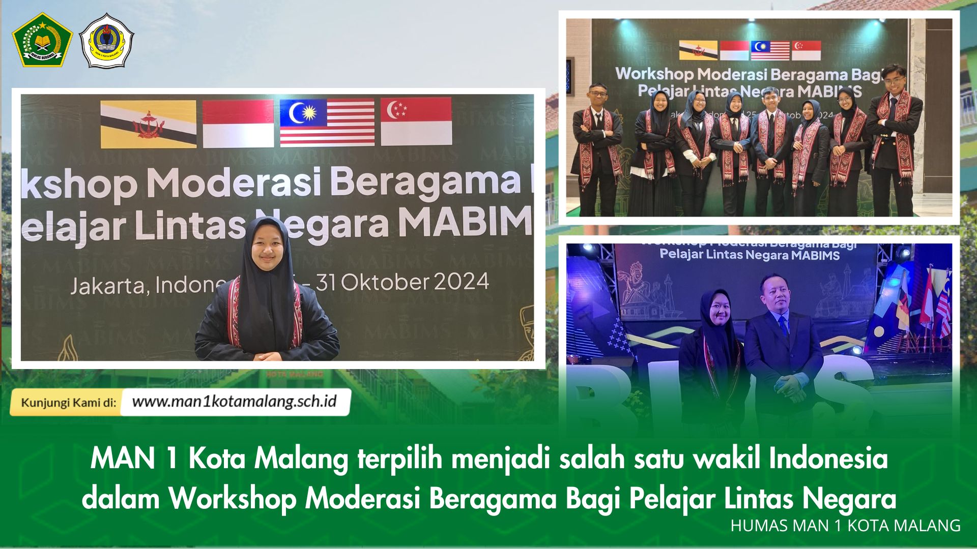 MAN 1 Kota Malang terpilih menjadi salah satu wakil Indonesia dalam Workshop Moderasi Beragama Bagi Pelajar Lintas Negara