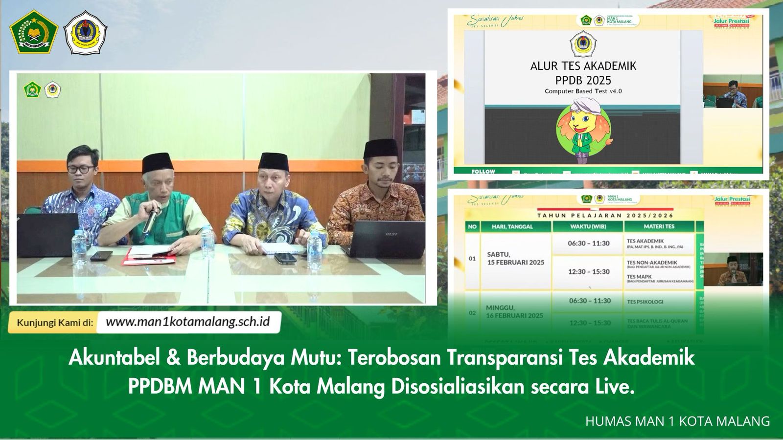 Akuntabel & Berbudaya Mutu: Terobosan Transparansi Tes Akademik PPDBM MAN 1 Kota Malang Disosialiasikan secara Live.