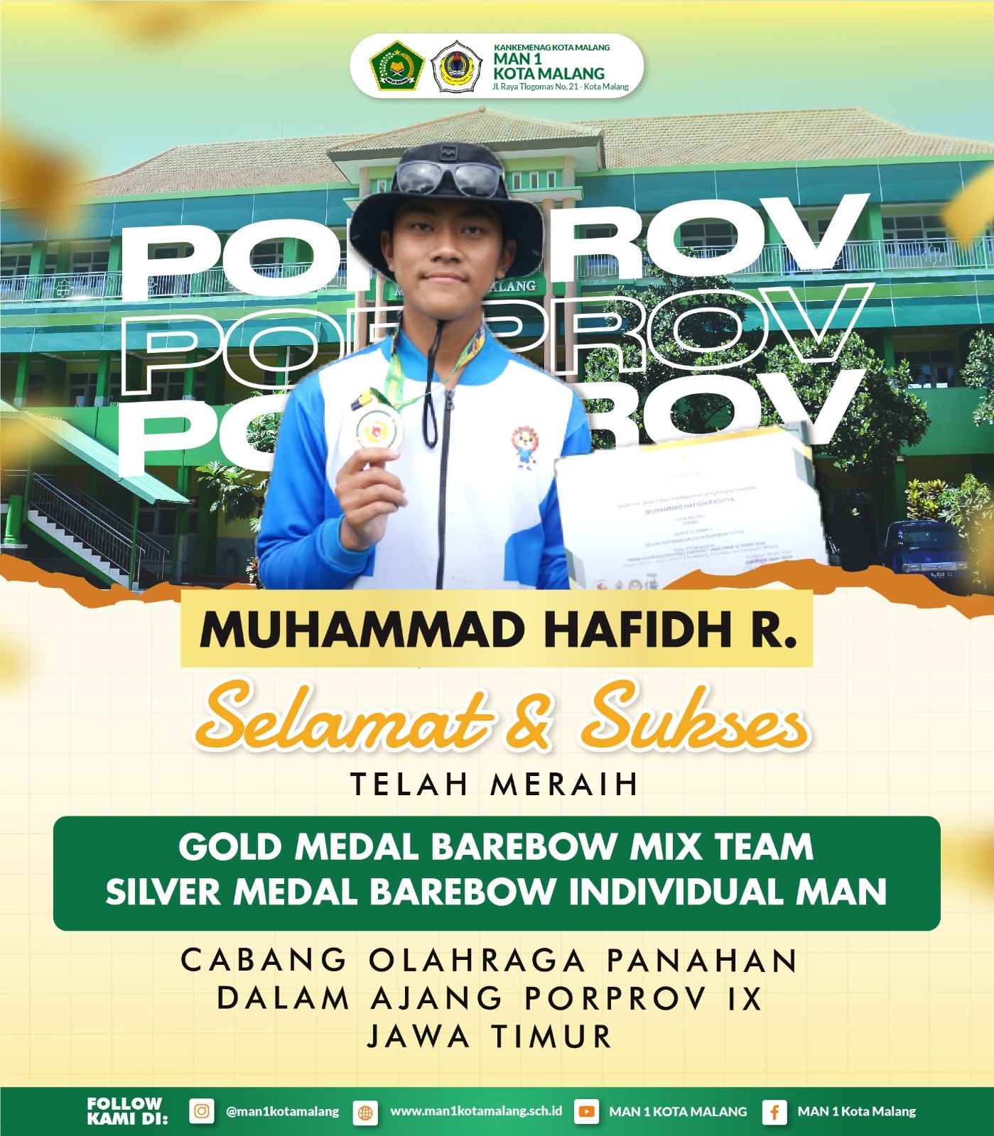 Emas dan Perak untuk Kota Malang : Kilau 2 Medali Sekaligus, Dipersembahkan Siswa MAN 1 Kota Malang di Ajang Barebow PORPROV Jatim 2025 
